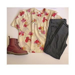 Vintage short sleeve floral blouse cream